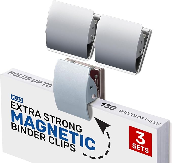 Extra Strong Magnetic Binder Clips, Set of 3 Large Silver Clips for Fridge, Office, and Home Use-DeskLoop Office