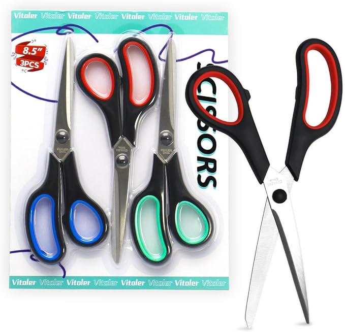 Vitoler Scissors All Purpose Heavy Duty,8.5" Kitchen Scissor for Food,Sewing Fabric Cutting, Right/Left Handed scissors for school-DeskLoop Office
