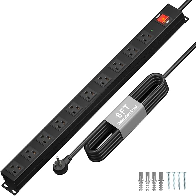 KF 10 Outlet Long Power Strip, Heavy Duty Surge Protector with 2100J, 15A/1875W Wall Mount Power Strip with Upgraded Switch, 6FT Extension Cord, Black-DeskLoop Office