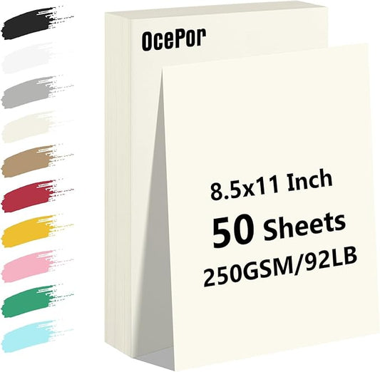 OcePor 50 Sheets Cream Cardstock Paper, Colored Printer Paper 8.5 x 11, Card Stock Thick Construction for Craft,Scrapbook,Office Printing, Invitations, Certificates,92 lb/250gsm-DeskLoop Office