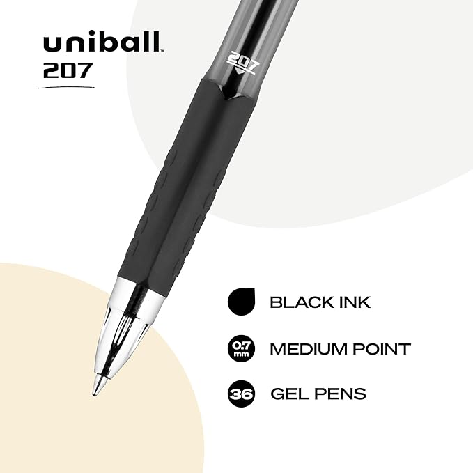 uni-ball 207 Retractable Gel Pens, Medium Point (0.7mm), Black, 36 Count-DeskLoop Office