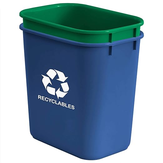 Acrimet Wastebasket Bin for Recycling and Waste, 6.75 Gallon/ 27 Quart/ 24 Liter (Plastic) (Green and Blue) (Set of 2)-DeskLoop Office