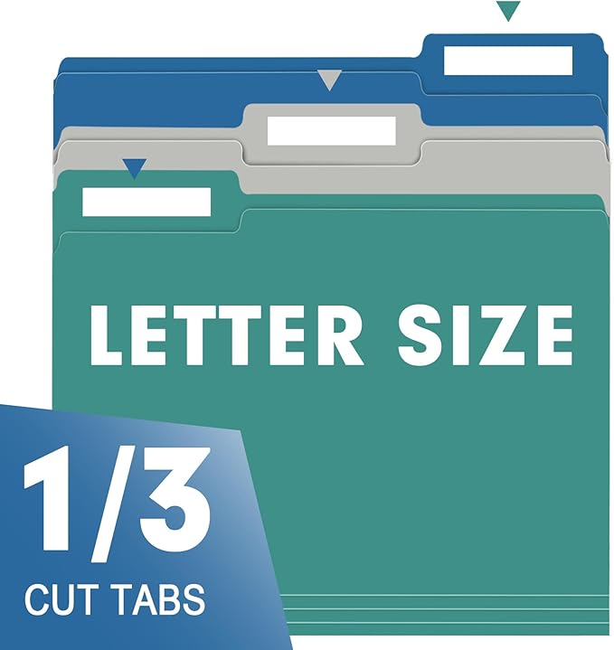 File Folder, RAZCC 150 Pack 1/3 Cut Tab File Folders Letter Size, Colored File Folders for Office Classroom Use, Colored Folders with Tabs, Assorted 5 Colors-DeskLoop Office