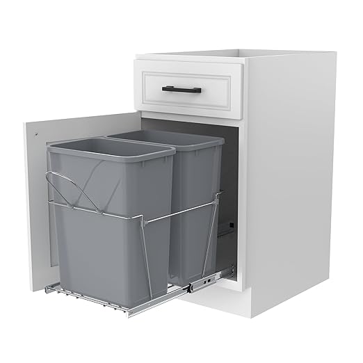 Double Pull-Out Trash Can for Under Kitchen Cabinets Include Double 35QT Trash Bin Doesn't Include Door Fittings, Bottom-Mount Recycling Bin-DeskLoop Office