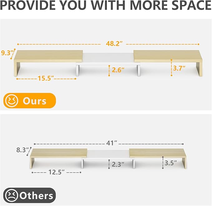 TAVR Dual Monitor Stand Riser, Computer Monitor Stands for 2 Monitors, Extra Long Multifunctional Desktop Organizer Riser for Computer, Laptop, PC, Printer, TV, Max 48.2" Length, Oak-DeskLoop Office