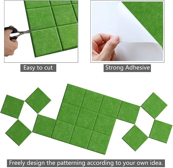 Large Felt Board Tiles for Wall with 30 Push Pins, 11.8"x11.8" Pack of 6 Pin Board Notice Boards for Home Office Kitchen, Bulletin Board Wall Tiles for Photos Memos (Green, 6 Pack)