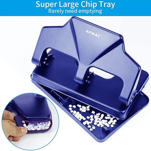 Heavy Duty 3 Hole Punch, 40-Sheet Heavy Duty Paper Punch, 50% Reduced Effort 3-Hole Punch, AFMAT Metal Hole Puncher 3 Ring, Three-Hole Paper Puncher w/Large Chip Tray for Classroom, Office, Blue-DeskLoop Office