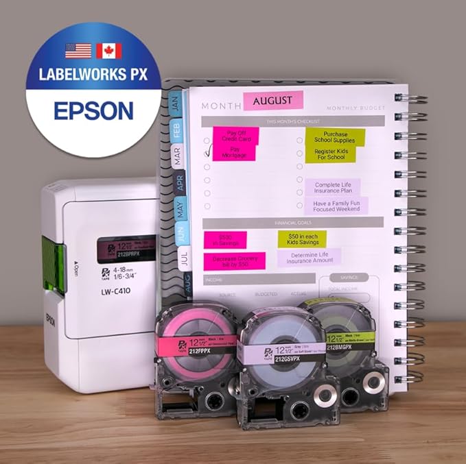 Epson LABELWORKS 218BMGPX Genuine PET (Polyester) Tape Cartridge - Black on Matte Green Designer Craft Label Maker Tape - 3/4" (18MM) Wide, 26'-DeskLoop Office