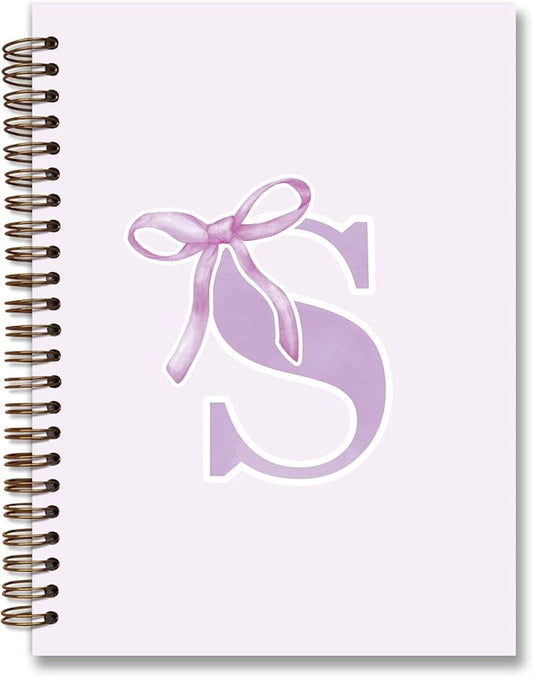 foedor Coquette Trendy Preppy Purple Bow Spiral Notebook,Initial S Journal Personalized Teen Girl Gifts,Monogrammed Gifts for Women Teen Girl,College Ruled Hardcover Spiral Notebook(purple)-DeskLoop Office
