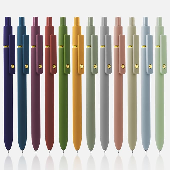 12 Pcs Gel Pens 0.5mm Quick Dry Black Ink Pens Fine Point Smooth Writing Pens, Cute Office and School Supplies Gifts for Women Teacher Students (12 Pcs Morandi and Vintage Gold)-DeskLoop Office