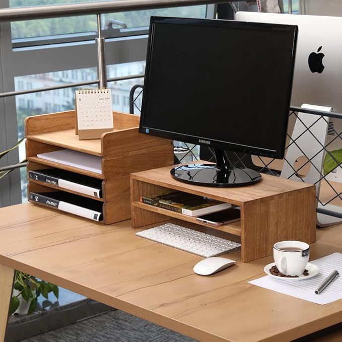 Wood Stackable Paper Trays for Office Supplies and Accessories - Desk Organizer Tray for Letter Document Magazine -Wooden Desktop File Folder Holder Shelf 2 Set Light(2CTP-LT)-DeskLoop Office