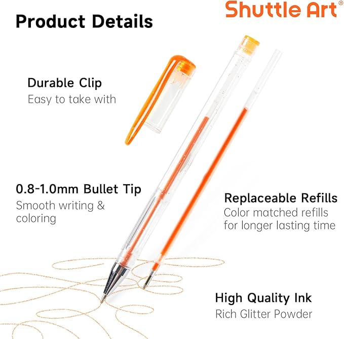 Shuttle Art 240 Pack Glitter Gel Pens, 120 Colors Glitter Gel Pen Set with 120 Refills for Adult Coloring Books Craft Doodling-DeskLoop Office
