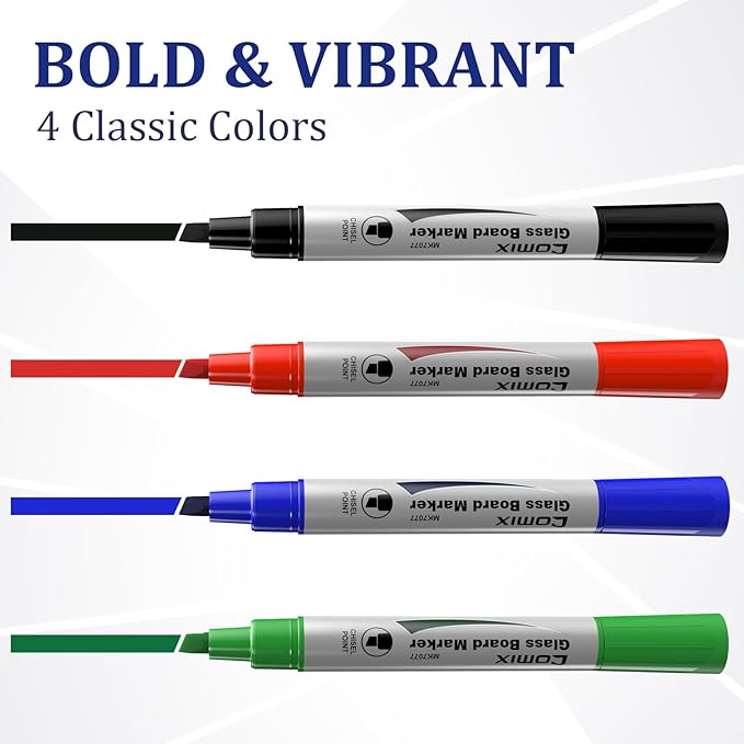 Comix Glass Board Dry Erase Markers, Low Odor Whiteboard Markers, Chisel Tip, 4 Assorted Classic Colors, 36 Pack-DeskLoop Office