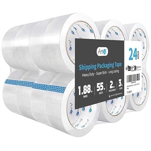 Art3d 24 Rolls Carton Sealing Tape Heavy Duty, 1.88" x 55 yds, 2 mil Thick-DeskLoop Office