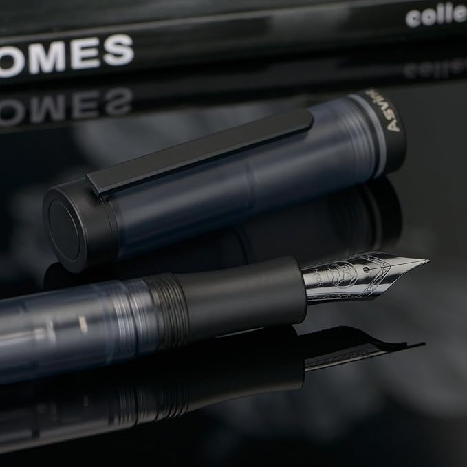 Asvine V200 Titanium Fountain Pen Vacuum Filling, Matte Black Bock Broad Nib Transparent Acrylic Smooth Writing Pen Case Set-DeskLoop Office