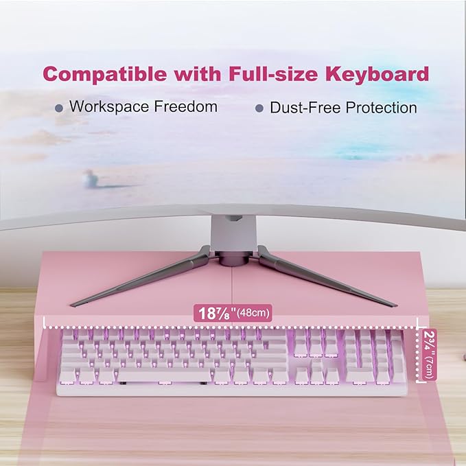 TEAMIX 2 Pack Pink Monitor Riser-20L inch, Cute Monitor Stand for Desk, Wood Sturdy TV/Screen/PC/Printer/Laptop Riser, Computer Shelf with Storage Desktop Organizer for Home Office-DeskLoop Office