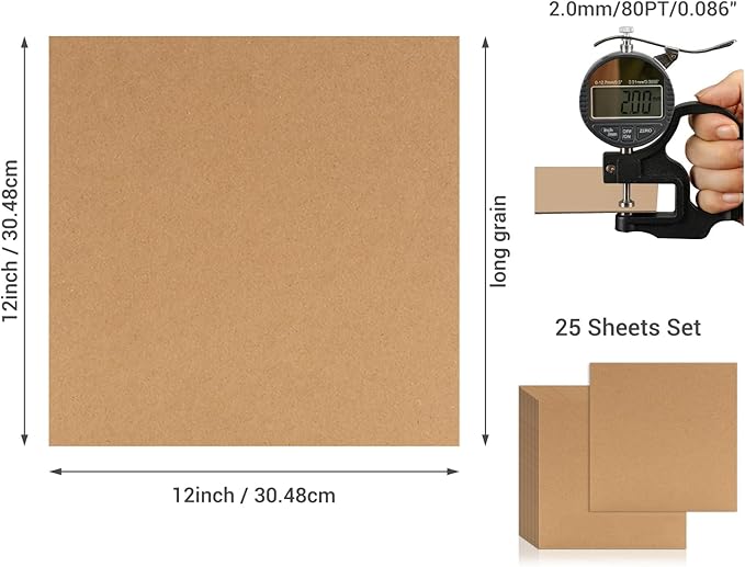 25 Pcs Book Board, Binder Board, Cover Board, Heavy Duty Chipboard for Book Binding, DIY Cardboard (Brown, 12 x 12 Inch 80PT)-DeskLoop Office