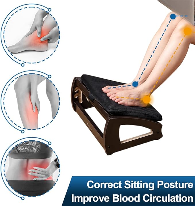 StrongTek Wood Ergonomic Footrest - 4-Angle Adjustable Foot Stool for Desk, Office Footrest, Anti-Slip Foot Stand for Under Desk, Enhances Posture, Promotes Blood Circulation, Easy Assembly (Espresso)-DeskLoop Office