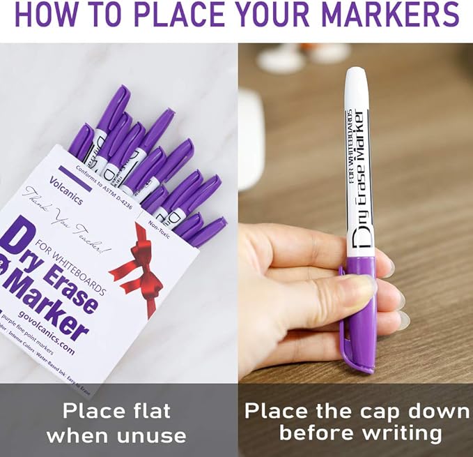 Volcanics Purple Dry Erase Markers Low Odor Fine Whiteboard Markers Thin Box of 12-DeskLoop Office