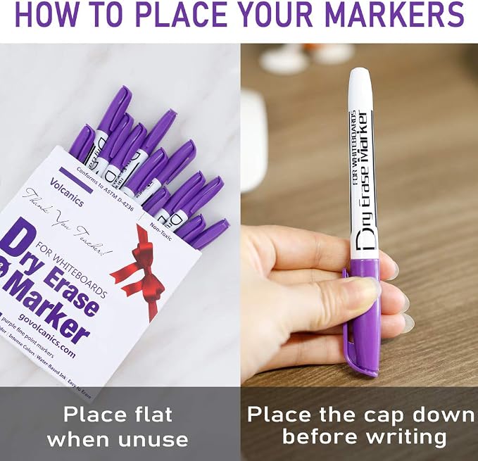 Volcanics Purple Dry Erase Markers Low Odor Fine Whiteboard Markers Thin Box of - Image 6