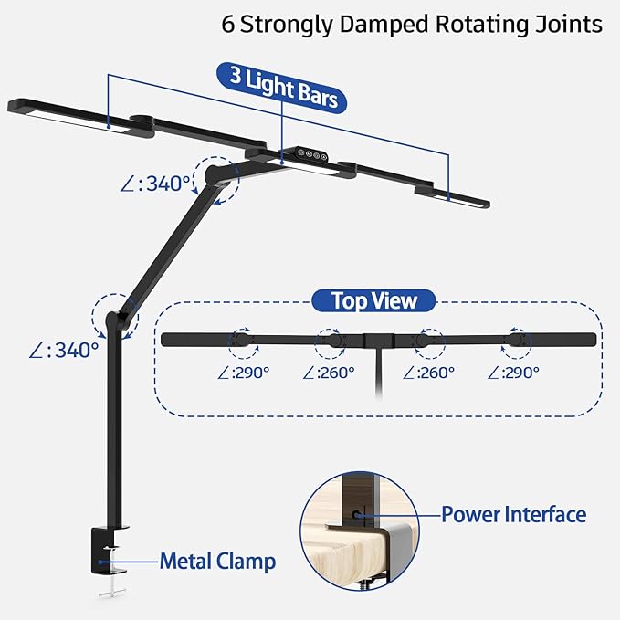 Transformable LED Desk Lamp, 41.5" Large Architect Desk Lamp with Clamp, 3 Light Bars Desk Light for Home Office, 24W Auto Dimming Office Lighting Table Light for L Shaped Desk-DeskLoop Office