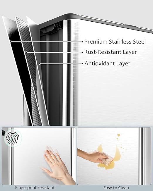 16 Gal (2 x 30 L) Dual Trash Can, Stainless Steel Kitchen Garbage Bin, Recycle Dustbin with Odor Control Box, Soft-Close Lid, Inner Buckets, Side Handle, Step Pedal, for Home Office-DeskLoop Office