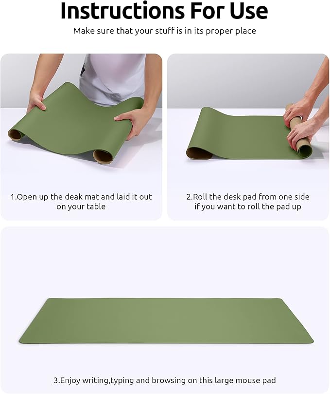 YSAGi Leather Desk Protector, Office Mat, Large Mouse Pad, Non-Slip PU Leather Blotter, Laptop Desk, Waterproof Writing Pad for Office and Home (Green, 31.5" x 15.8")-DeskLoop Office