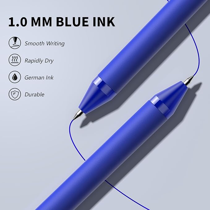 50 Pack Blue Ink Pens - Bulk Pens, 1.0MM Medium Point Ballpoint Pens, Smooth Writing No Bleed Retractable Ball Point Pen (Blue)-DeskLoop Office