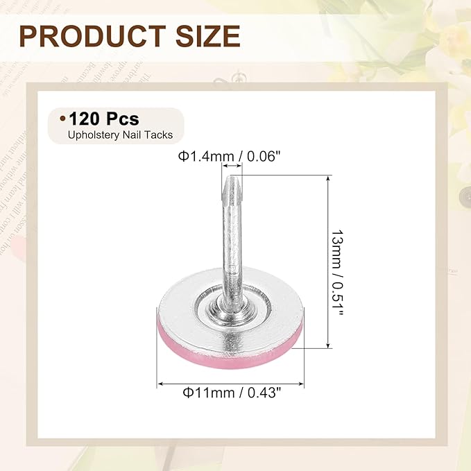 uxcell 120Pcs Push Pins, 11mmx13mm Round Flat Head Decorative Thumb Tacks Upholstery Tacks for Cork Board Office Wall Hangings, Pink-DeskLoop Office