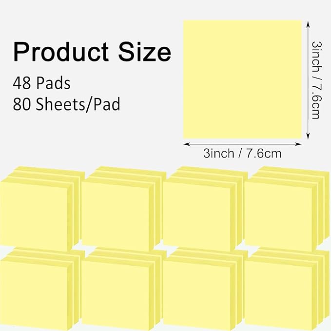 48 Pack 3840 Sheets Pop Up Sticky Notes 3X3 in Bright Color Self Sticky Note Pads Colorful Post Stickies for Office Home School Meeting, 80 Sheets/pad, Yellow-DeskLoop Office