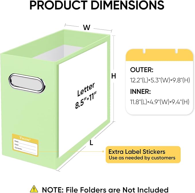 BALEINE File Organizer Box, Cardboard File Folder Organizer with Handle for Letter Size, Portable Collapsible Hanging Filing Box for Home Office Document Storage (4 Pack, Green)-DeskLoop Office