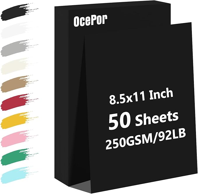 OcePor 50 Sheets Black Cardstock Paper, Colored Printer Paper 8.5 x 11, Card Stock Thick Construction for Craft,Scrapbook,Office Printing, Invitations, Certificates,92 lb/250gsm-DeskLoop Office