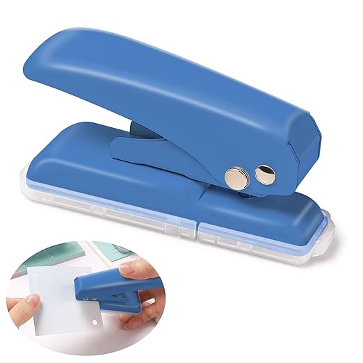 Single Hole Punch, 40 Sheets Punch Capacity, Kaluofan Hole Puncher Single, Small Hole Punch with Non-Slip Removable Base, One Hole Puncher for Crafts, Scrapbooks, Paper, Chipboard (Bule)-DeskLoop Office
