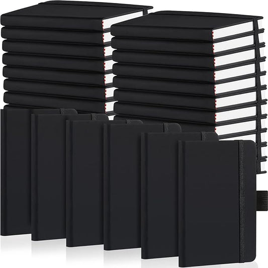 40 Pieces Small Notebooks A6 Pocket Journals 3.5 x 5.5 Inch Small Leather Notebook Mini Ruled Lined Journal with Elastic Band Pen Holder Page Marker Ribbons (Black)-DeskLoop Office