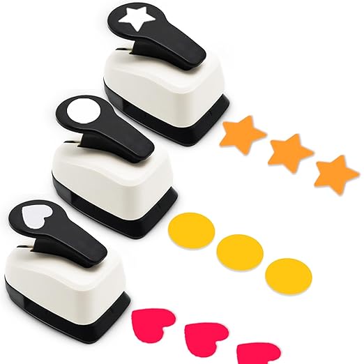 Paper Hole Punch, Heart Hole Puncher, Circle Punch, Star Hole Punches, 1 inch Circle Hole Puncher, 1 inch Star Punches, 1 in Heart Punch, Shape Hole Punch, 3 PCS CraftPunch-DeskLoop Office