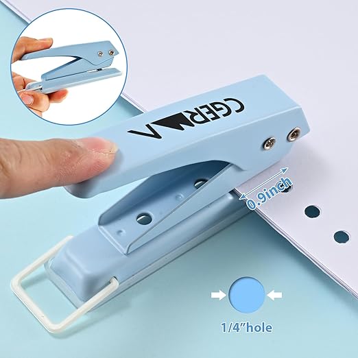 Single Hole Puncher, 1/4" Hole, 50% Labor Savings, Heavy Duty Metal Punch, 15 Sheet Capacity, for ID Cards, Chipboard, Art Project, Crafts Easy Punching, Blue-DeskLoop Office