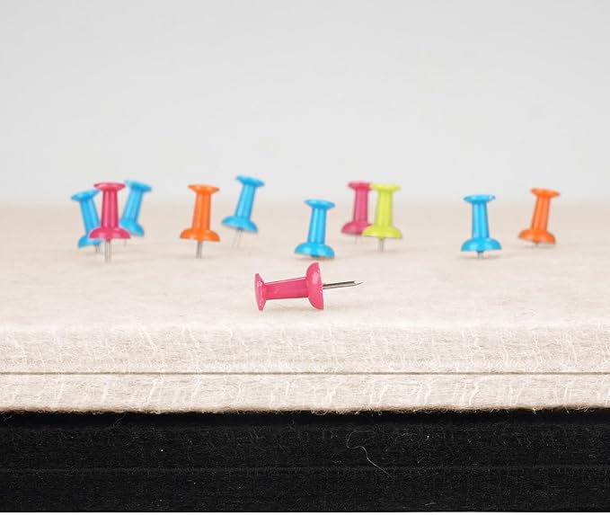 Bulletin Board - 35 x 17.5 inches Decorative Felt Pin Board - Cork Board Alternative for Wall - Foldable Photo Board Self-Adhesive Prayer Board with 20 Pushpins - Oatmeal-DeskLoop Office