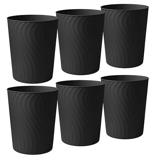 YGJT Small Trash Can, 6 Pack 1.8 Gallons Bathroom Trash Can, Slim Waste Basket, Round Garbage Can, Plastic Trash Bin for Kitchen, Dorm, Bedroom, Office, Living Room, Study, Compact Spaces(Black)-DeskLoop Office