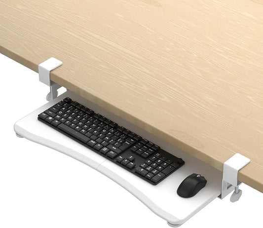 suptek Keyboard Tray Under Desk Pull Out with C Clamp Mount, Computer Keyboard & Mouse Tray, 25.6 (30 Including Clamps) x 11.8 inch Slide-Out Platform Computer Drawer for Typing, White, DSF1W-DeskLoop Office