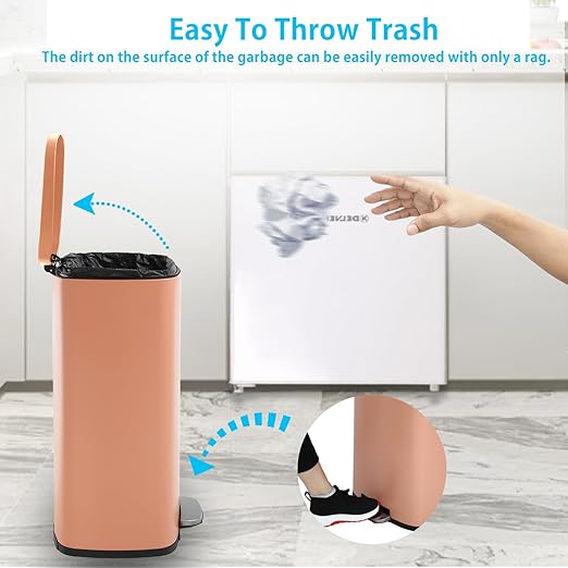 PayLessHere 13 Gallon (50L) Trash Can Kitchen Stainless Steel Trash Can Trash Can with Lid Removable Inner Bucket Foot Pedal Soft Close for Office Home Kitchen Garbage Can Trash Bin-DeskLoop Office