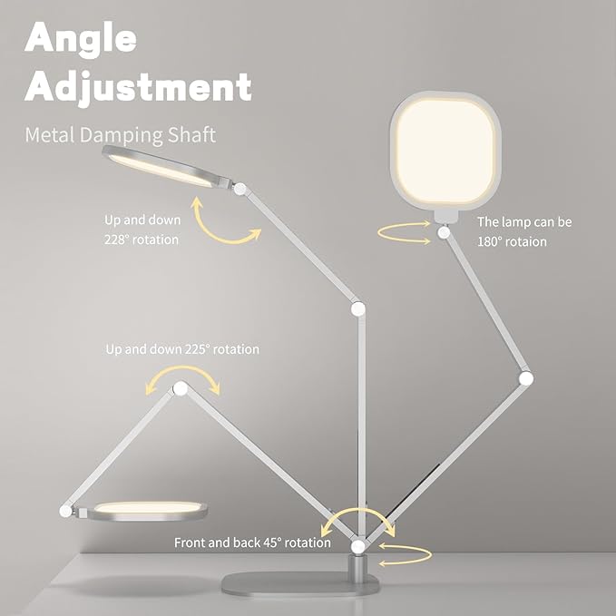LED Desk Lamp for Home Office, Desk Light for Video Call, 3 Color Temperature 10 Brightness Computer Light, Dimmable Led Desk Light with Memory & Timer Func, Metal Swing Arm Architect Desk Lamp White-DeskLoop Office