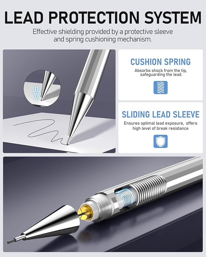 Four Candies 0.9mm Metal Mechanical Pencil Set with Case - 4PCS Fancy Mechanical Pencils, 8 Tubes HB #2 Lead Refills, 3PCS 4B Erasers and 9PCS Eraser Refills, Led Pencils Mechanical for Writing-DeskLoop Office