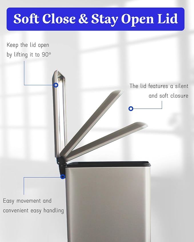 Bathroom Trash Can with Lid,5 Liter / 1.3 Gallon Small Trash Can with Removable Liner, Soft Close lid & Step Pedal, Stainless Steel Trash Bin for Bathroom,Bedroom,Home Office, Kohler Grey-DeskLoop Office