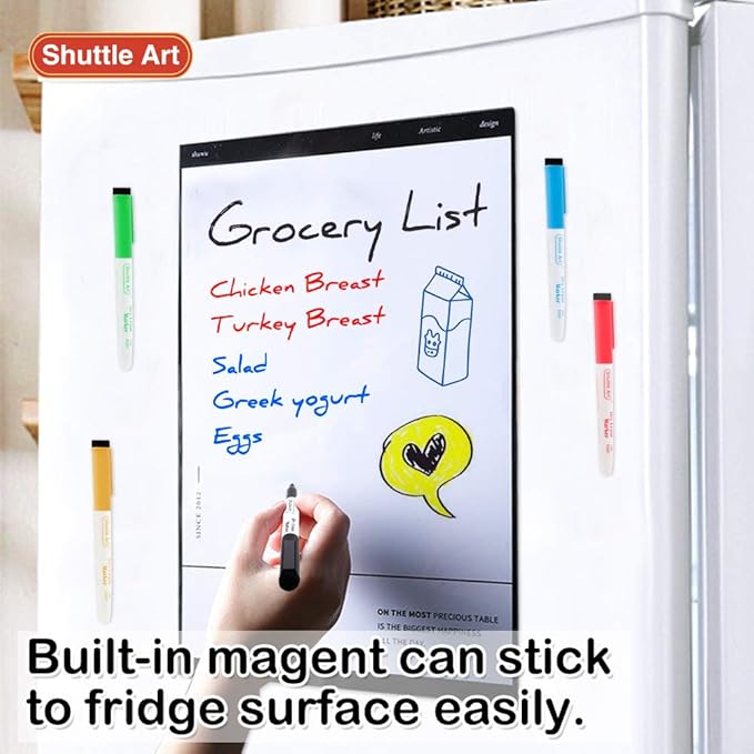 Shuttle Art Dry Erase Markers, 15 Colors Magnetic Whiteboard Markers with Erase,Fine Point Perfect For Writing on Whiteboards, Dry-Erase Boards,Mirrors for School Office Home-DeskLoop Office