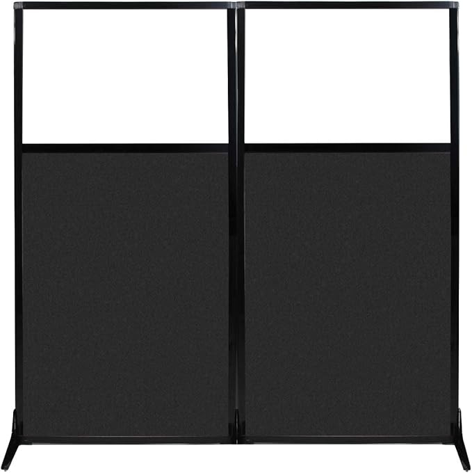 Versare Office Workstation Screen | Portable Wall Divider | Modern Cubicle | Freestanding Privacy Screen | Flexible Work Space | 2 Panels | 66" Wide x 70" Tall Black SoundSorb Panels with Window-DeskLoop Office