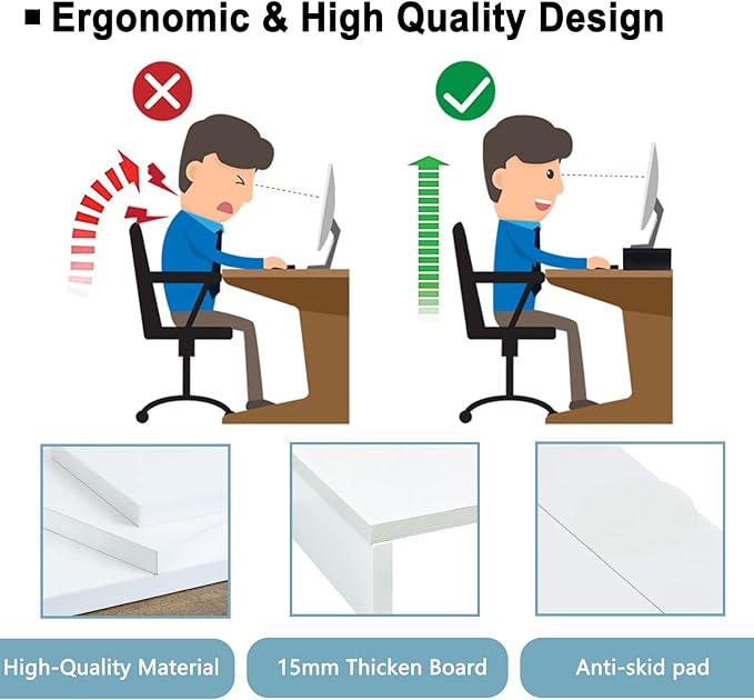 TEAMIX 20 inch White Monitor Stand Riser, Wood Desktop Stand for PC/TV/Laptop/Printer, White Monitor Riser with Storage, Computer Stand with Keyboard Organizer-DeskLoop Office