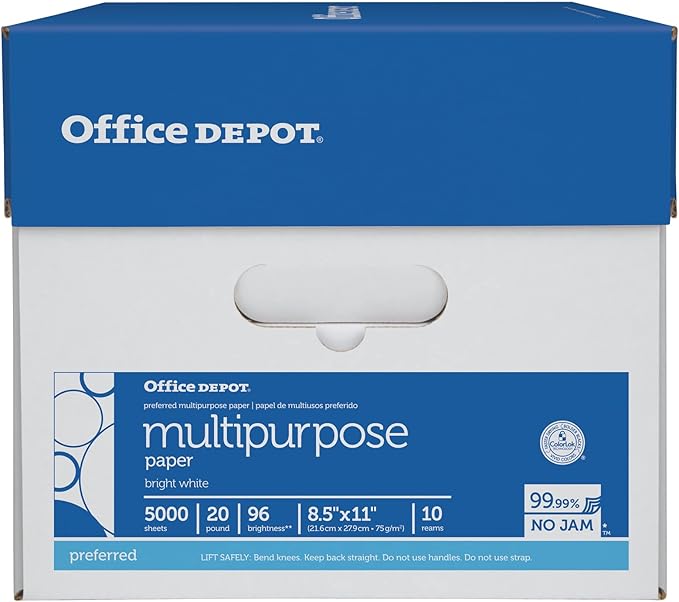 Office Depot Extra Bright Copy Paper, 8 1/2in. x 11in., 20 Lb., 90 Brightness, Case Of 10 Reams-DeskLoop Office