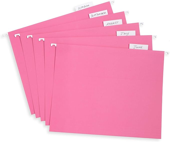 Blue Summit Supplies 25 Pink Hanging File Folders Letter Size, Reinforced Hanging File Folders Pink, Designed for Home and Office Color Coded Organization-DeskLoop Office