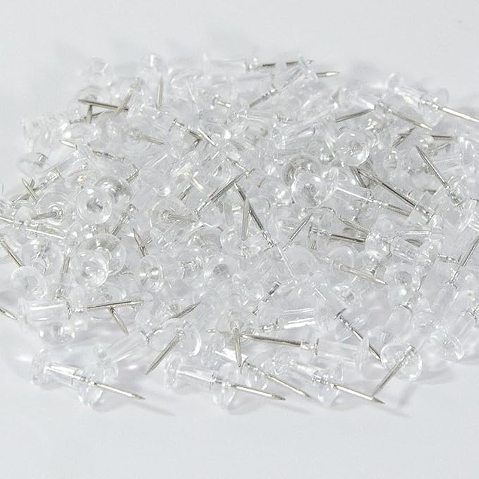 100 Pack Push Pins Tacks, Clear Plastic Head, Steel Point,Thumb Tacks for Bulletin Board,Stick Pins Thumb Tacks for Cork Board Wall Hangings (100, Clear)-DeskLoop Office