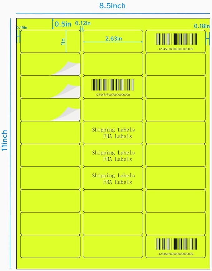 STARLIBOO 1" x 2-5/8" Address Labels- Neon Color Fluorescent Mailing Labels Stickers for Laser/Ink Jet Printer 8.5"×11"- Fluorescent Yellow-DeskLoop Office